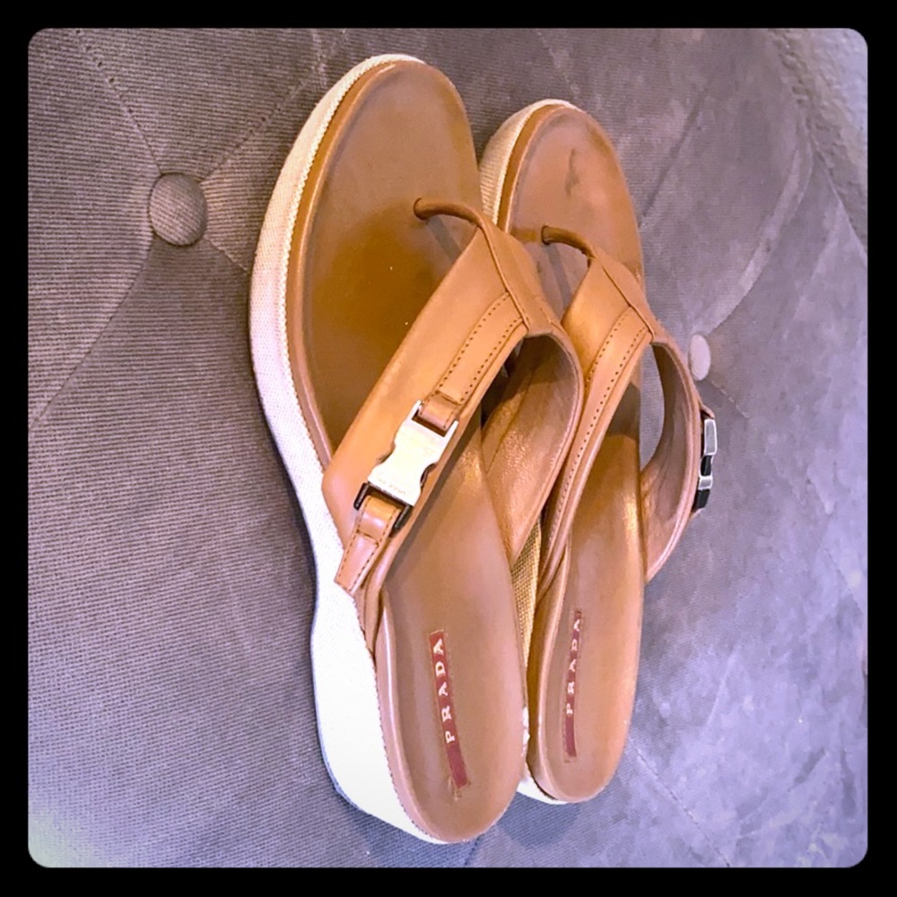 Vintage authentic Prada leather sport thong wedge